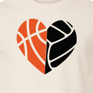 Basketball Volleyball T-Shirt, Split Heart Game Day Design for Sports Fans, Players and Coaches