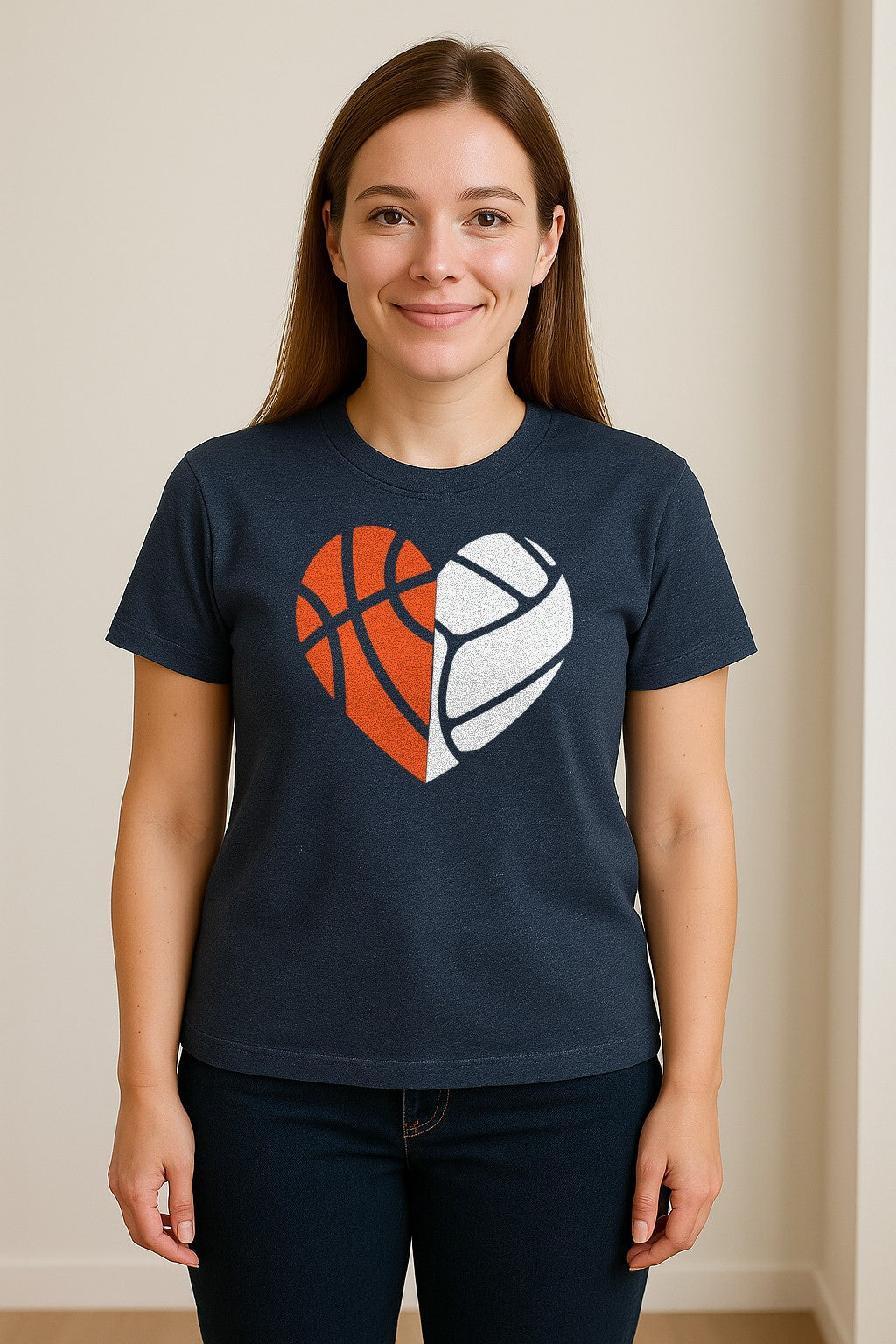 Basketball Volleyball T-Shirt, Split Heart Game Day Design for Sports Fans, Players and Coaches