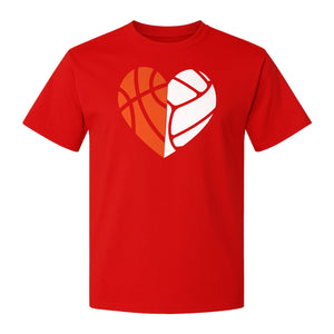 Basketball Volleyball T-Shirt, Split Heart Game Day Design for Sports Fans, Players and Coaches