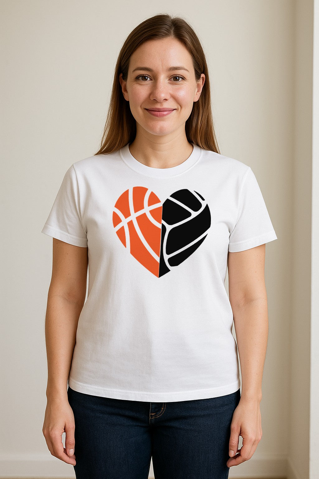 Basketball Volleyball T-Shirt, Split Heart Game Day Design for Sports Fans, Players and Coaches