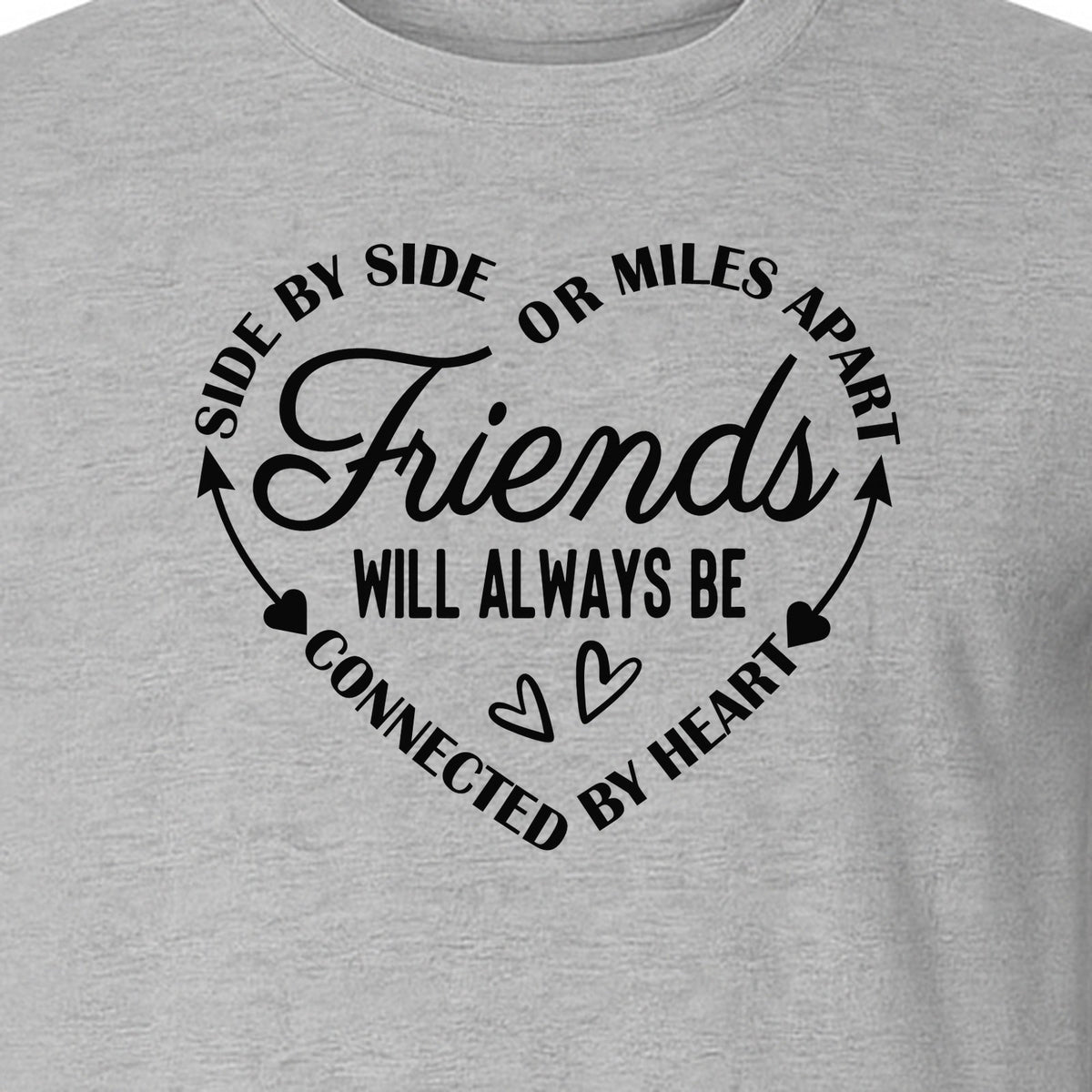 Friendship T-Shirt, Friends Connected by Heart Circular Script Design for Besties and Long Distance Buddies