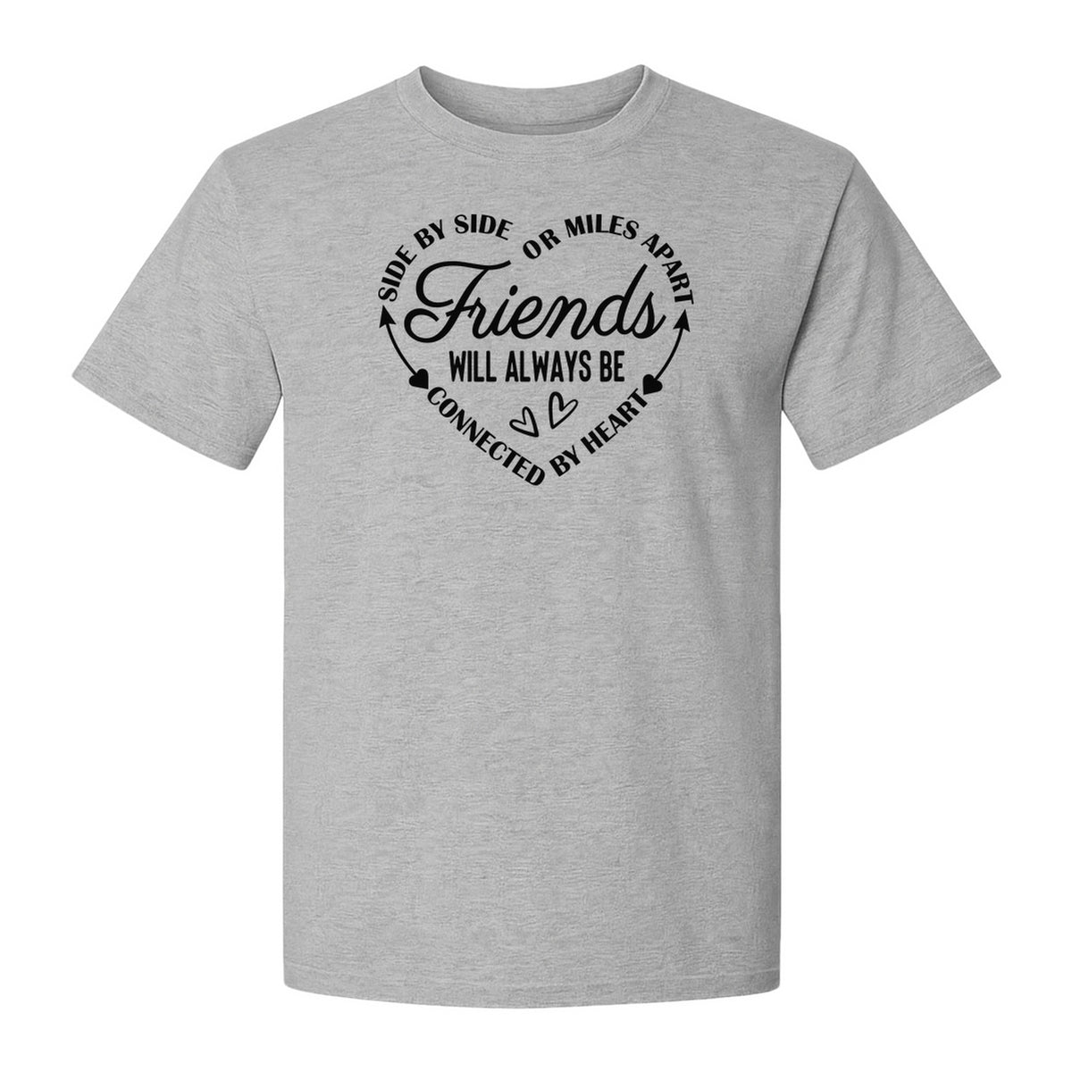 Friendship T-Shirt, Friends Connected by Heart Circular Script Design for Besties and Long Distance Buddies