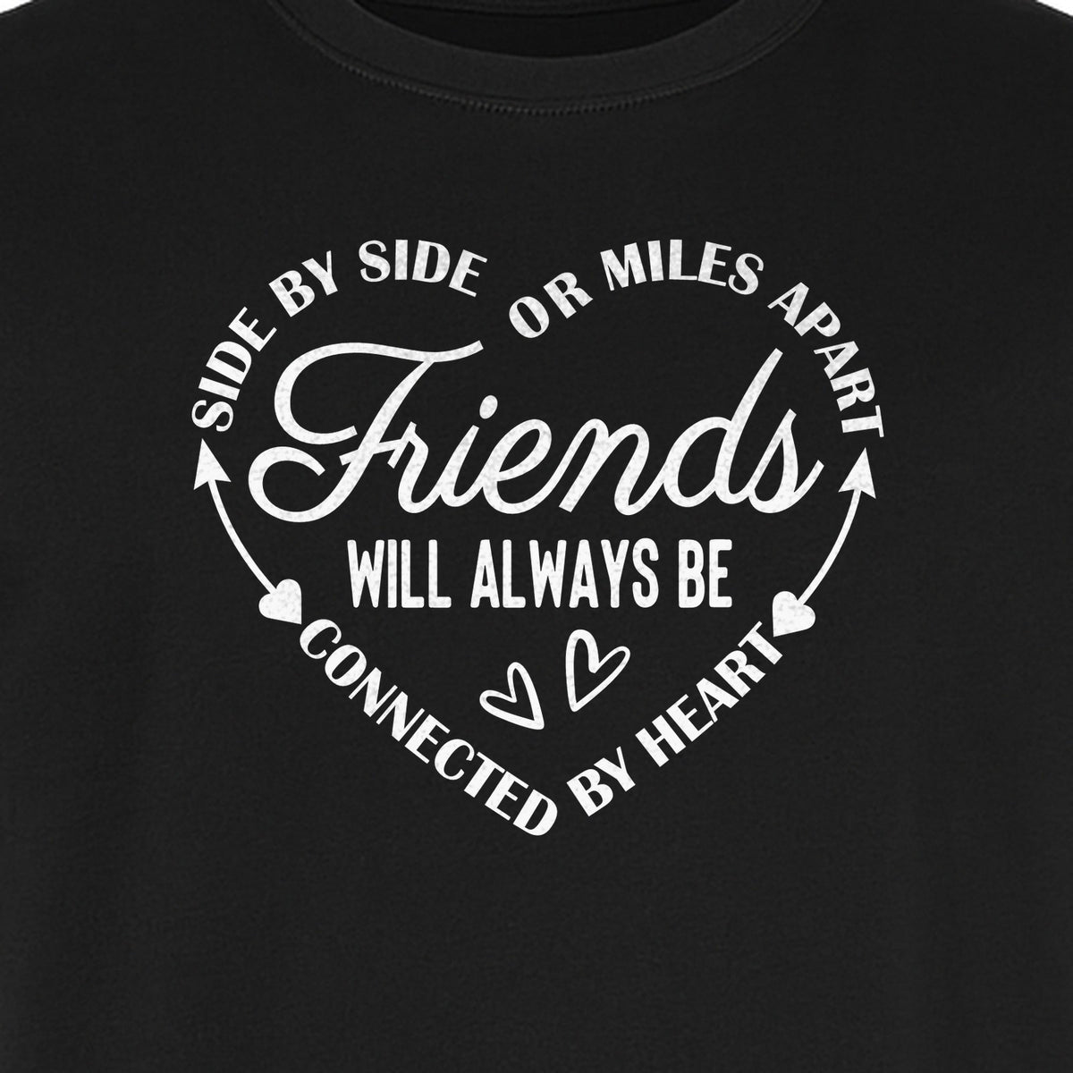 Friendship T-Shirt, Friends Connected by Heart Circular Script Design for Besties and Long Distance Buddies