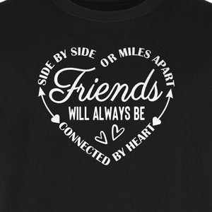 Friendship T-Shirt, Friends Connected by Heart Circular Script Design for Besties and Long Distance Buddies