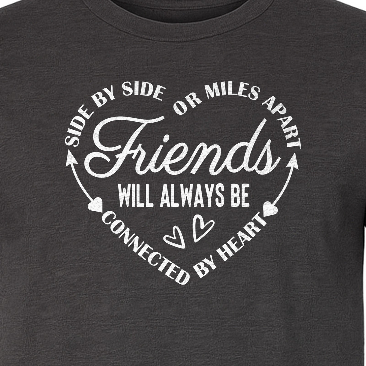 Friendship T-Shirt, Friends Connected by Heart Circular Script Design for Besties and Long Distance Buddies