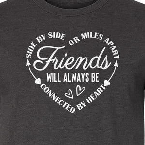Friendship T-Shirt, Friends Connected by Heart Circular Script Design for Besties and Long Distance Buddies