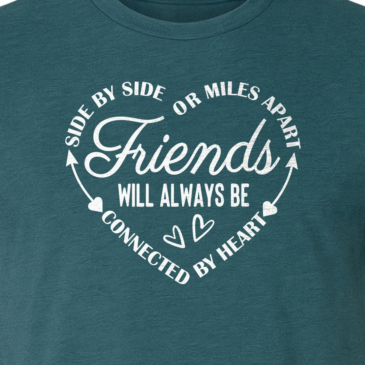 Friendship T-Shirt, Friends Connected by Heart Circular Script Design for Besties and Long Distance Buddies
