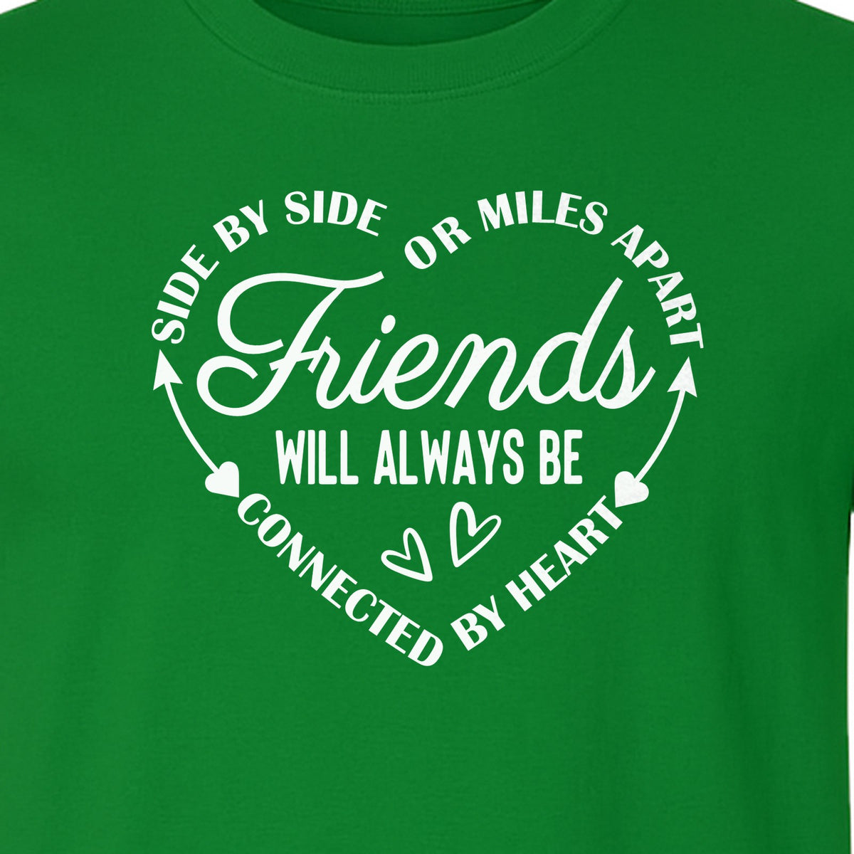 Friendship T-Shirt, Friends Connected by Heart Circular Script Design for Besties and Long Distance Buddies