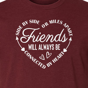 Friendship T-Shirt, Friends Connected by Heart Circular Script Design for Besties and Long Distance Buddies