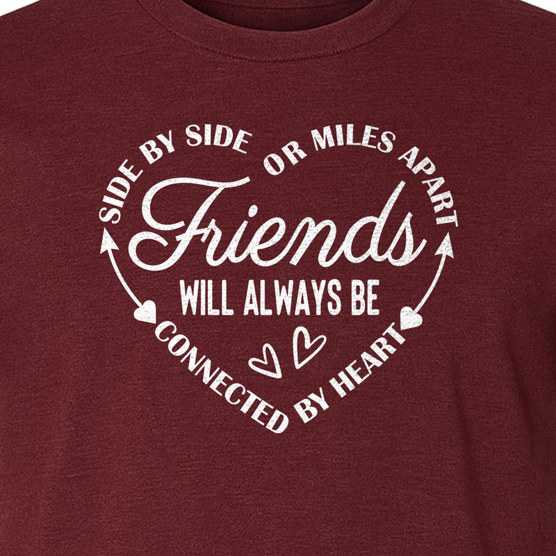 Friendship T-Shirt, Friends Connected by Heart Circular Script Design for Besties and Long Distance Buddies