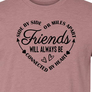 Friendship T-Shirt, Friends Connected by Heart Circular Script Design for Besties and Long Distance Buddies