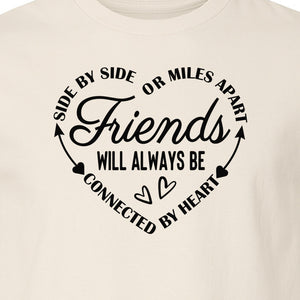 Friendship T-Shirt, Friends Connected by Heart Circular Script Design for Besties and Long Distance Buddies