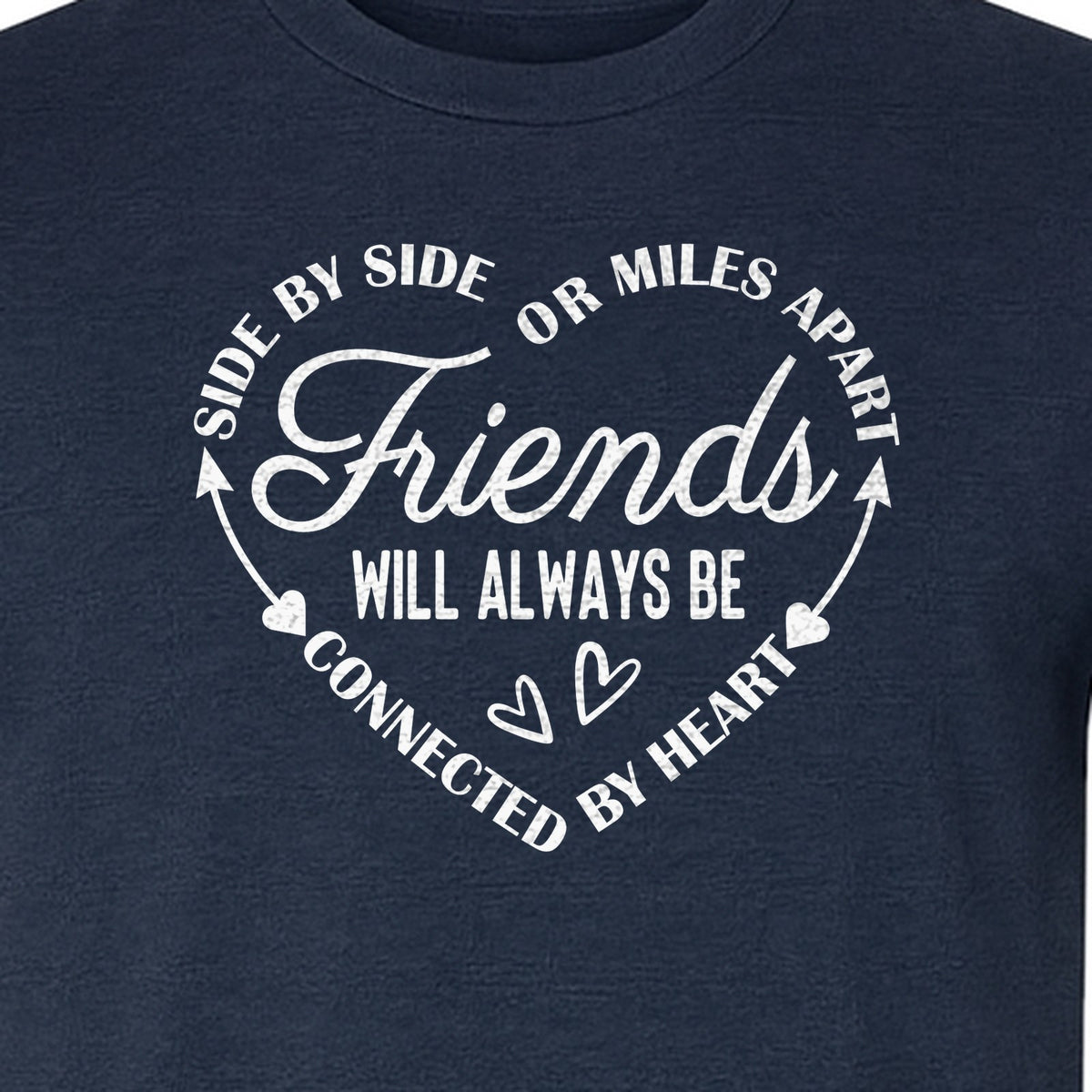 Friendship T-Shirt, Friends Connected by Heart Circular Script Design for Besties and Long Distance Buddies