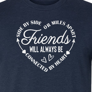 Friendship T-Shirt, Friends Connected by Heart Circular Script Design for Besties and Long Distance Buddies
