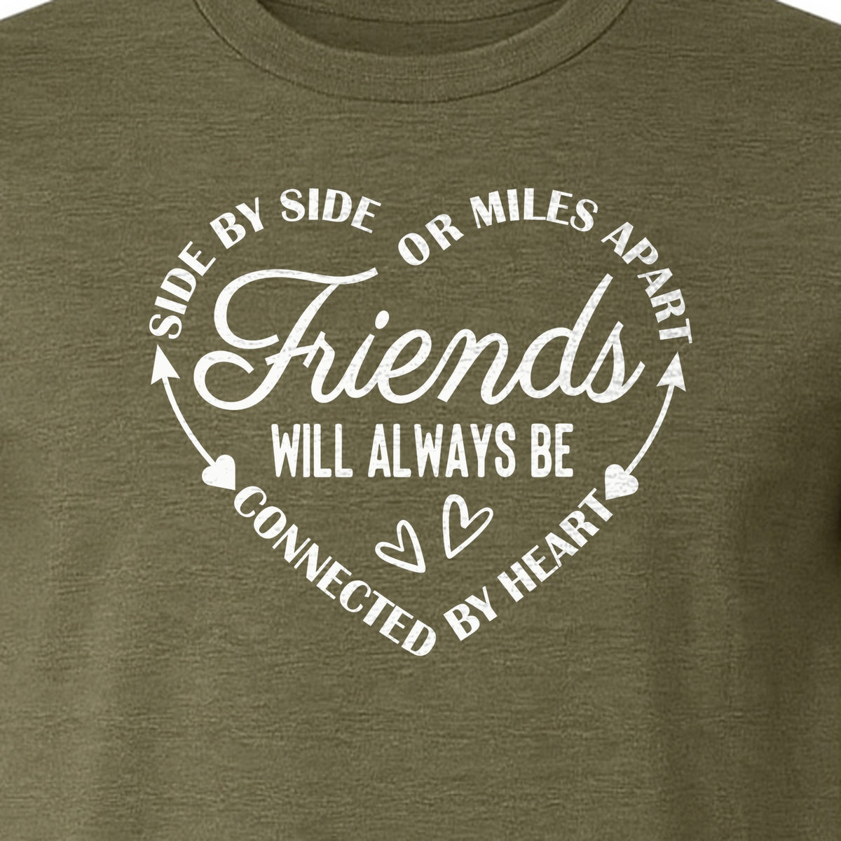 Friendship T-Shirt, Friends Connected by Heart Circular Script Design for Besties and Long Distance Buddies