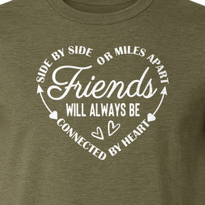 Friendship T-Shirt, Friends Connected by Heart Circular Script Design for Besties and Long Distance Buddies