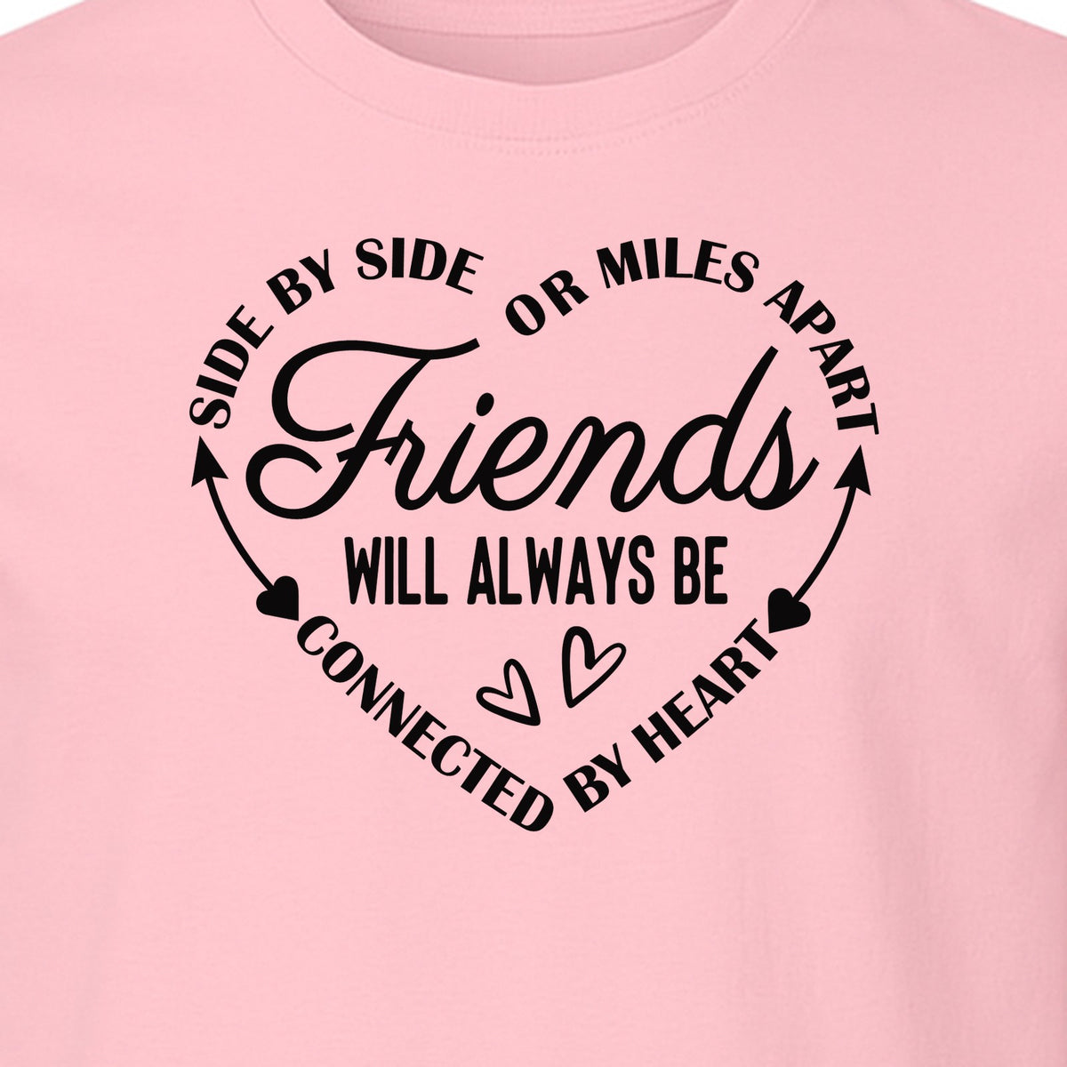Friendship T-Shirt, Friends Connected by Heart Circular Script Design for Besties and Long Distance Buddies