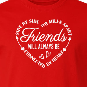 Friendship T-Shirt, Friends Connected by Heart Circular Script Design for Besties and Long Distance Buddies
