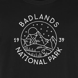 Badlands National Park T-Shirt, 1939 Mountain and Bison Graphic for Hiking Family Trips