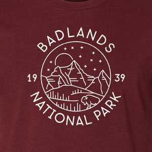 Badlands National Park T-Shirt, 1939 Mountain and Bison Graphic for Hiking Family Trips