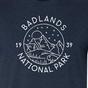 Badlands National Park T-Shirt, 1939 Mountain and Bison Graphic for Hiking Family Trips