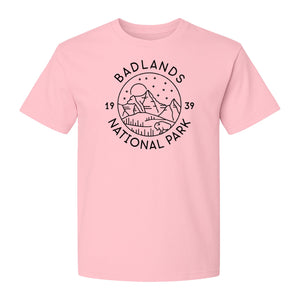 Badlands National Park T-Shirt, 1939 Mountain and Bison Graphic for Hiking Family Trips