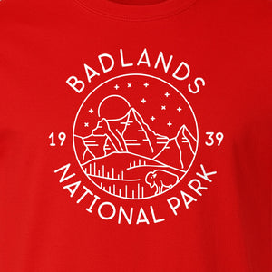 Badlands National Park T-Shirt, 1939 Mountain and Bison Graphic for Hiking Family Trips