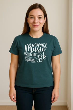 Without Music Life Would Be Flat T-Shirt, Treble Clef Graphic for Musicians, Singers and Band Fans