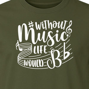 Without Music Life Would Be Flat T-Shirt, Treble Clef Graphic for Musicians, Singers and Band Fans