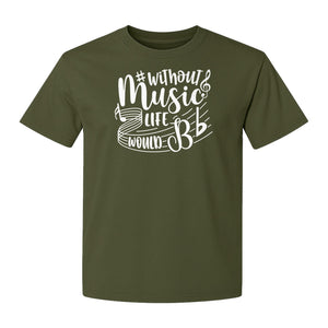Without Music Life Would Be Flat T-Shirt, Treble Clef Graphic for Musicians, Singers and Band Fans