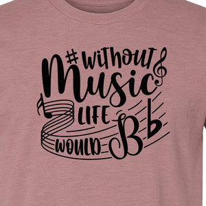 Without Music Life Would Be Flat T-Shirt, Treble Clef Graphic for Musicians, Singers and Band Fans