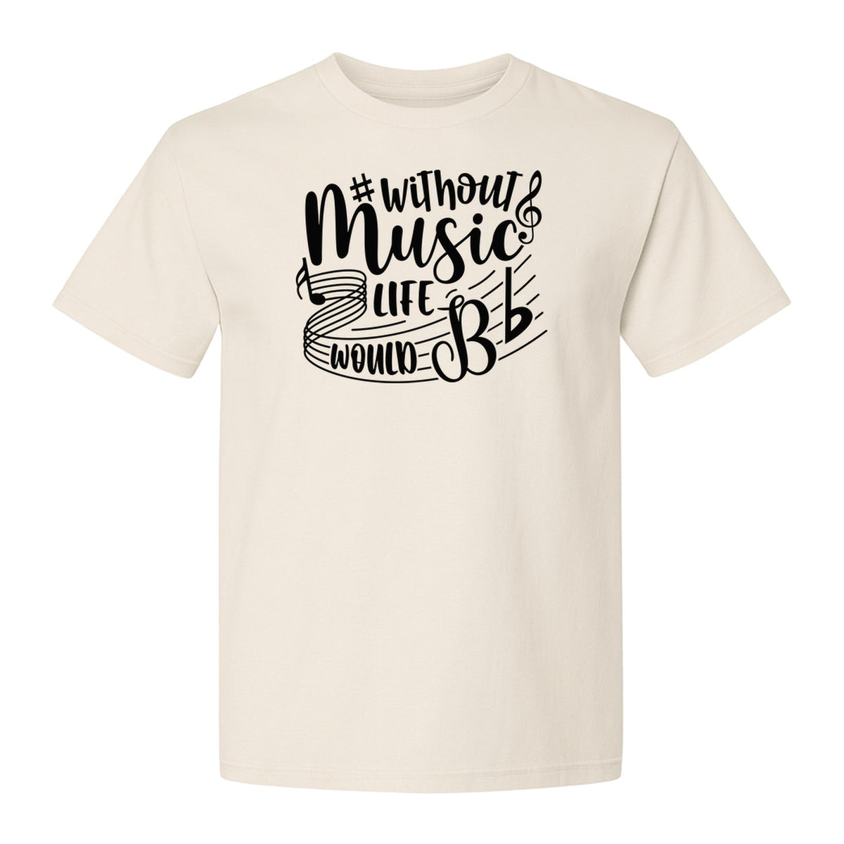 Without Music Life Would Be Flat T-Shirt, Treble Clef Graphic for Musicians, Singers and Band Fans