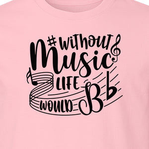 Without Music Life Would Be Flat T-Shirt, Treble Clef Graphic for Musicians, Singers and Band Fans