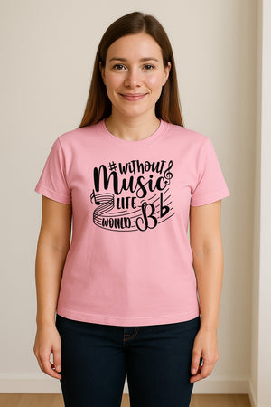 Without Music Life Would Be Flat T-Shirt, Treble Clef Graphic for Musicians, Singers and Band Fans