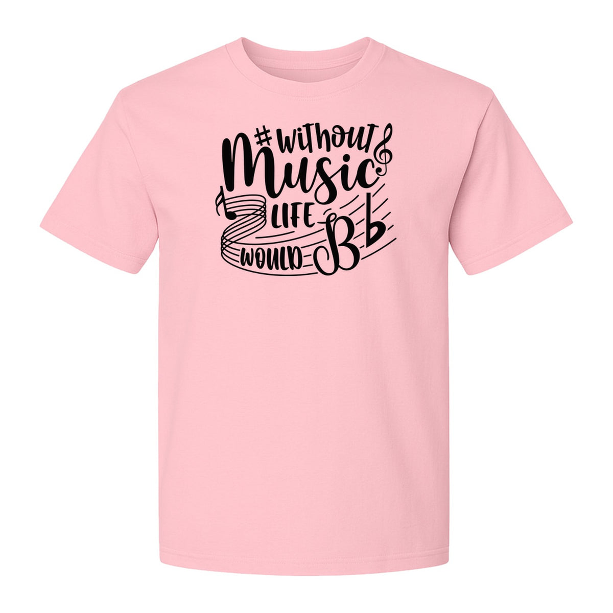 Without Music Life Would Be Flat T-Shirt, Treble Clef Graphic for Musicians, Singers and Band Fans