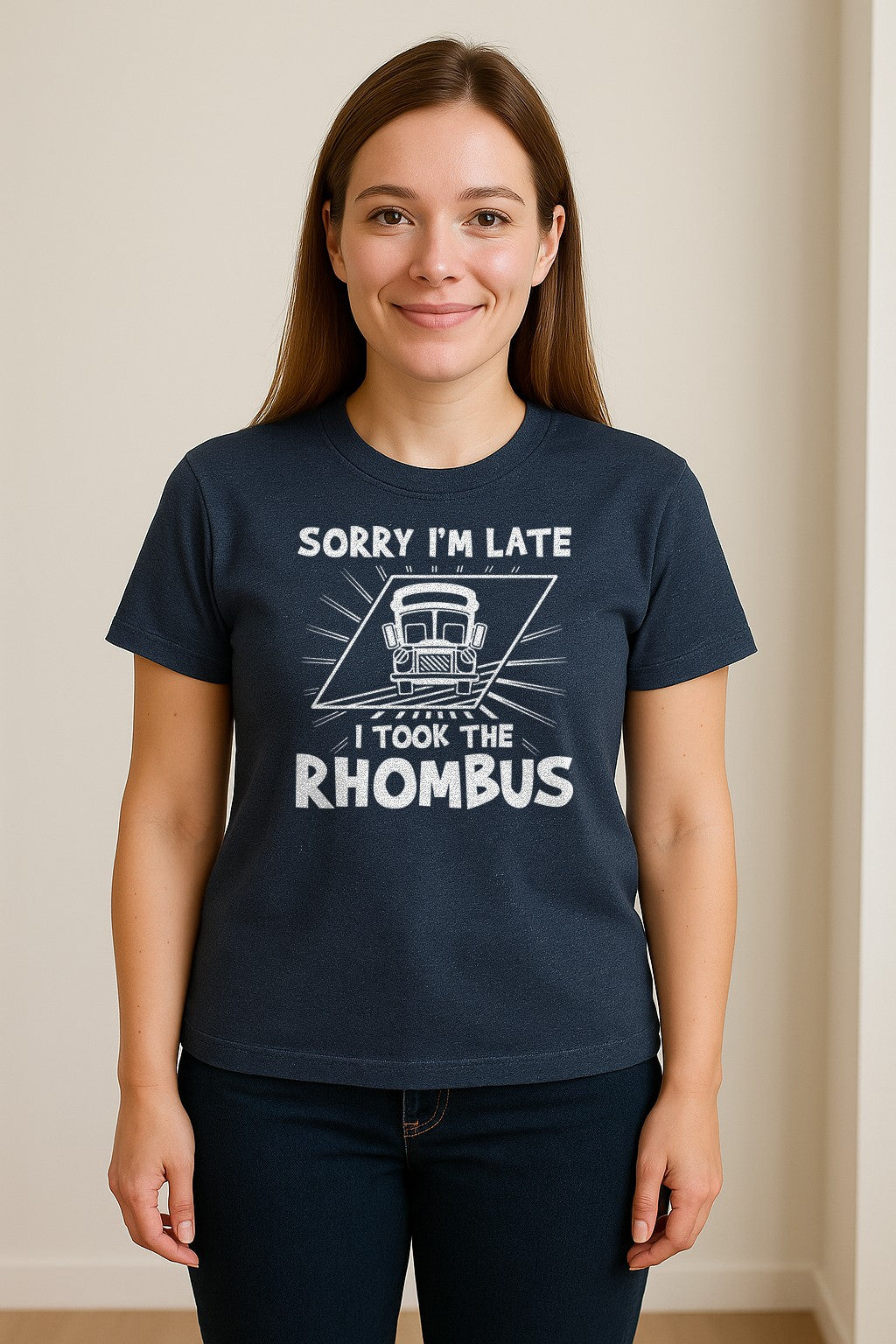 Math Teacher T-Shirt, Sorry I'm Late I Took the Rhombus Geometry Pun for Back to School