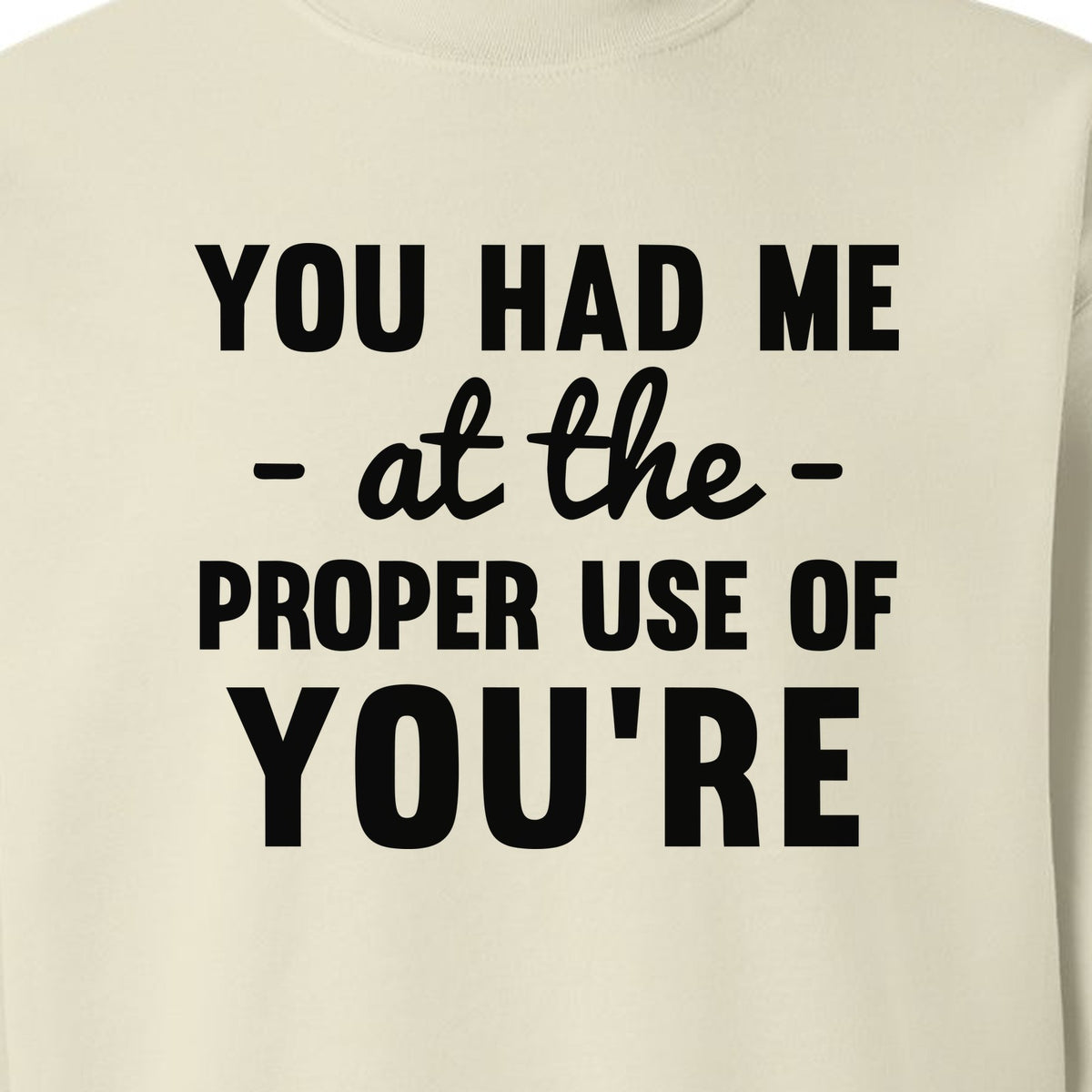 Grammar Sweatshirt, Had Me at Proper Use of You're Quote, Funny English Teacher Crewneck