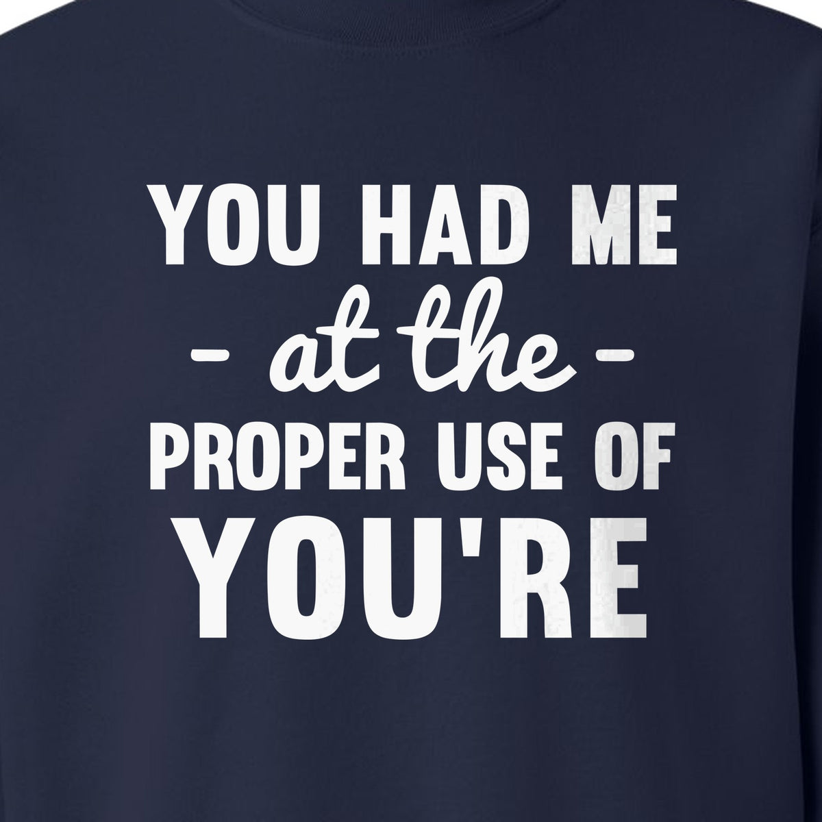 Grammar Sweatshirt, Had Me at Proper Use of You're Quote, Funny English Teacher Crewneck
