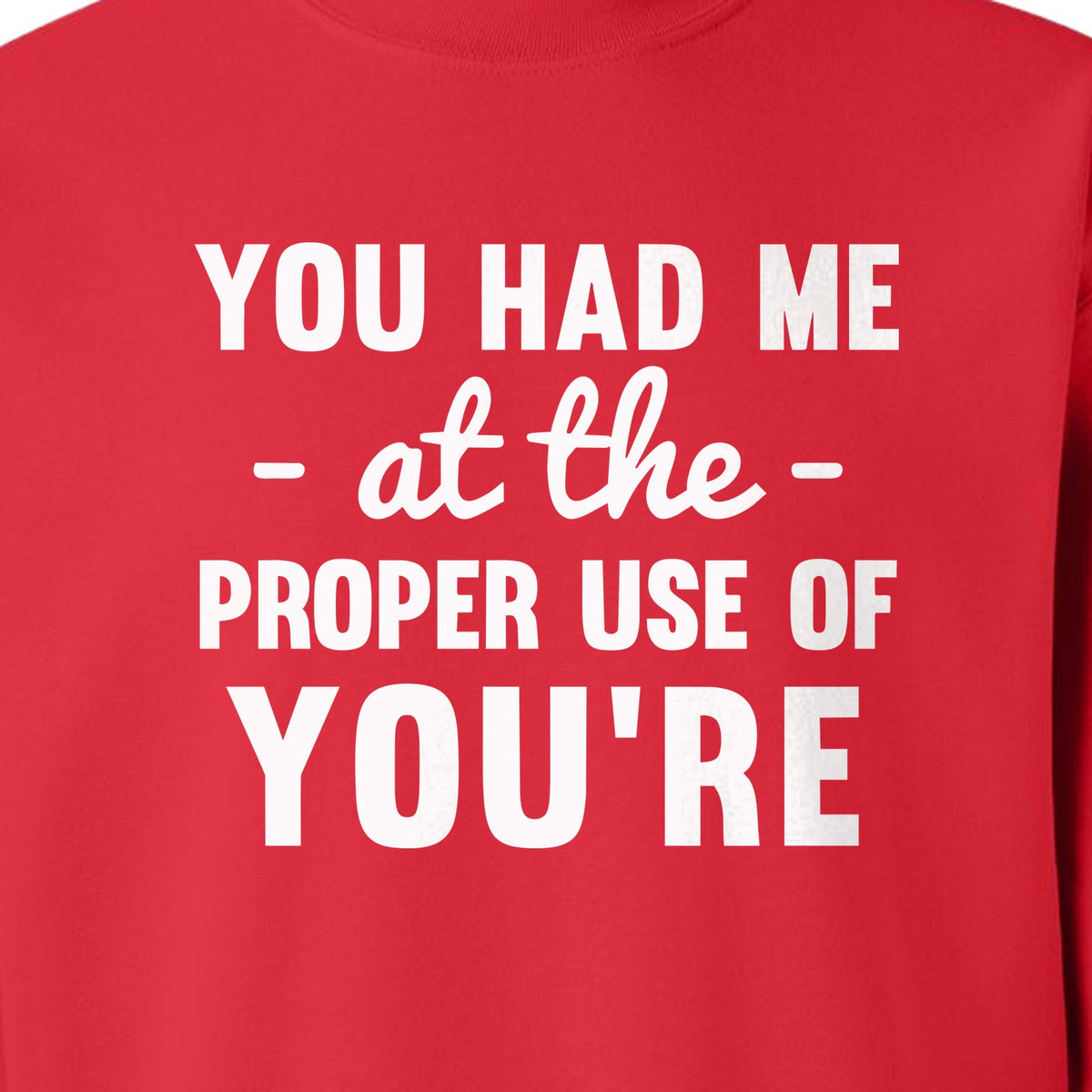 Grammar Sweatshirt, Had Me at Proper Use of You're Quote, Funny English Teacher Crewneck