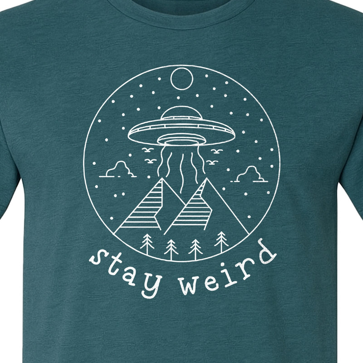 UFO T-Shirt, Stay Weird Alien Spaceship Mountain Graphic Tee for Space Lovers and Sci Fi Fans