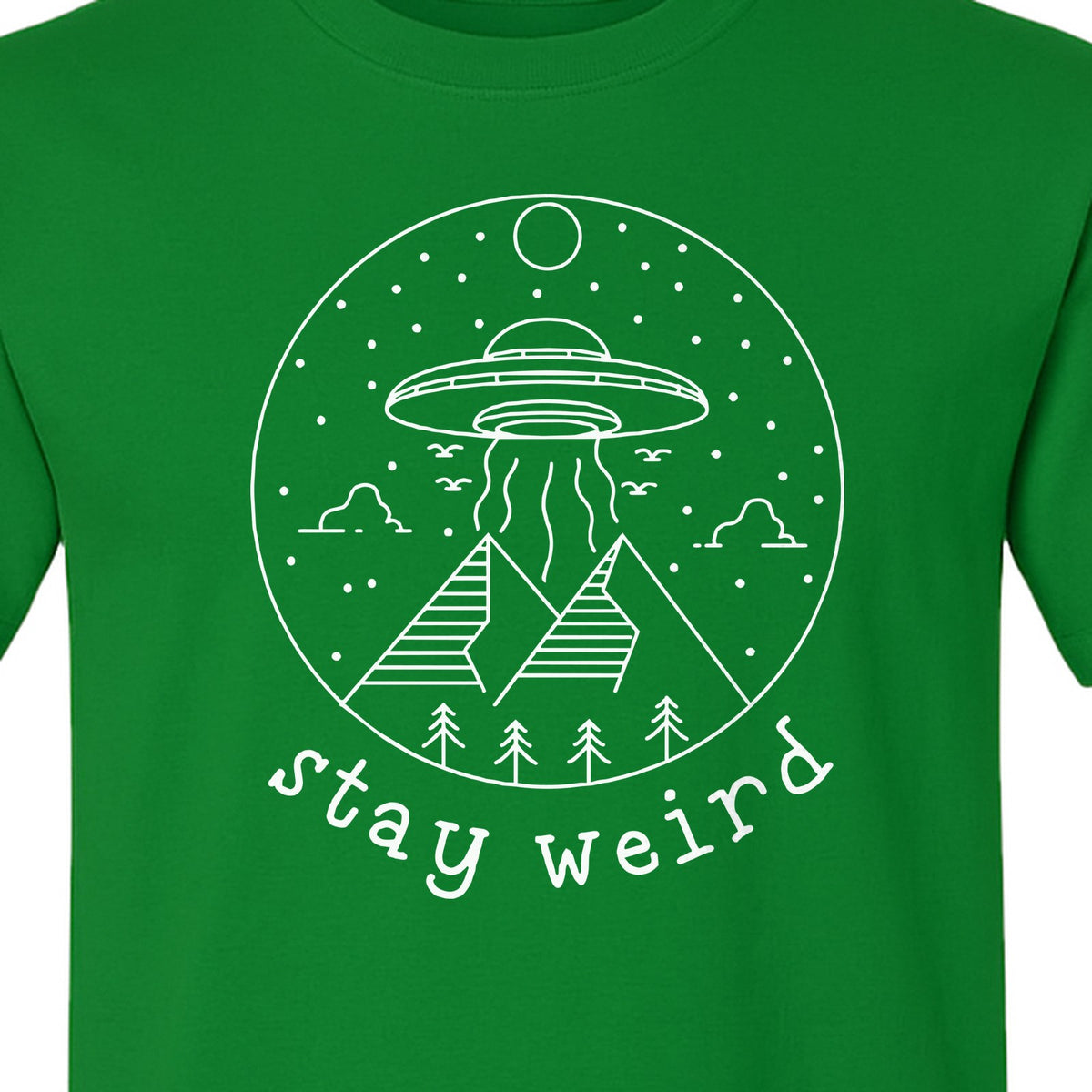 UFO T-Shirt, Stay Weird Alien Spaceship Mountain Graphic Tee for Space Lovers and Sci Fi Fans