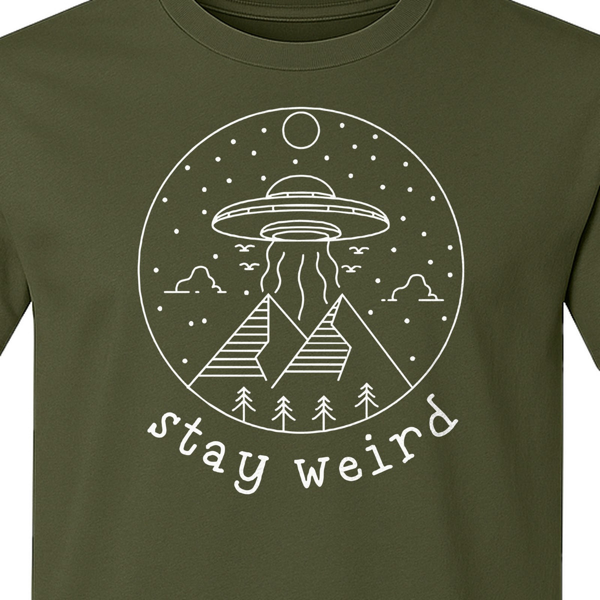 UFO T-Shirt, Stay Weird Alien Spaceship Mountain Graphic Tee for Space Lovers and Sci Fi Fans