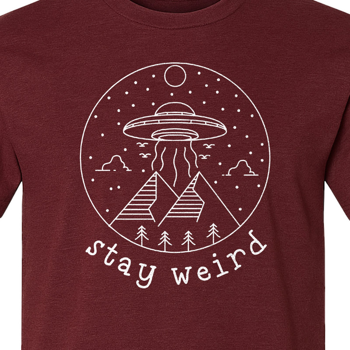UFO T-Shirt, Stay Weird Alien Spaceship Mountain Graphic Tee for Space Lovers and Sci Fi Fans