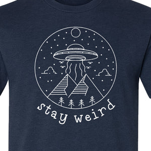 UFO T-Shirt, Stay Weird Alien Spaceship Mountain Graphic Tee for Space Lovers and Sci Fi Fans