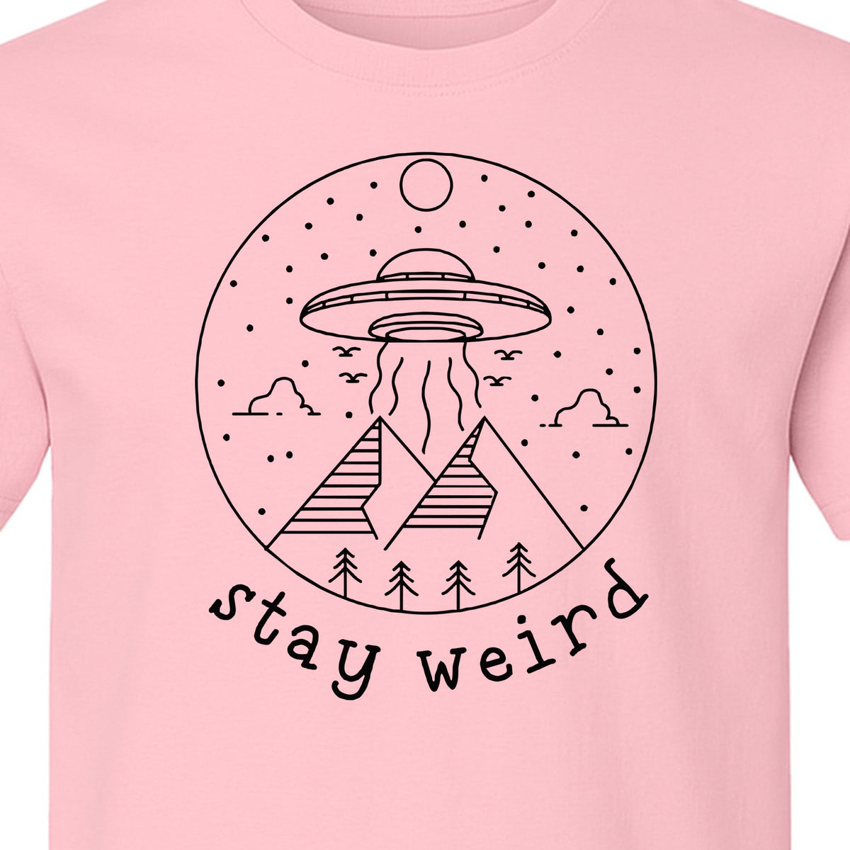 UFO T-Shirt, Stay Weird Alien Spaceship Mountain Graphic Tee for Space Lovers and Sci Fi Fans
