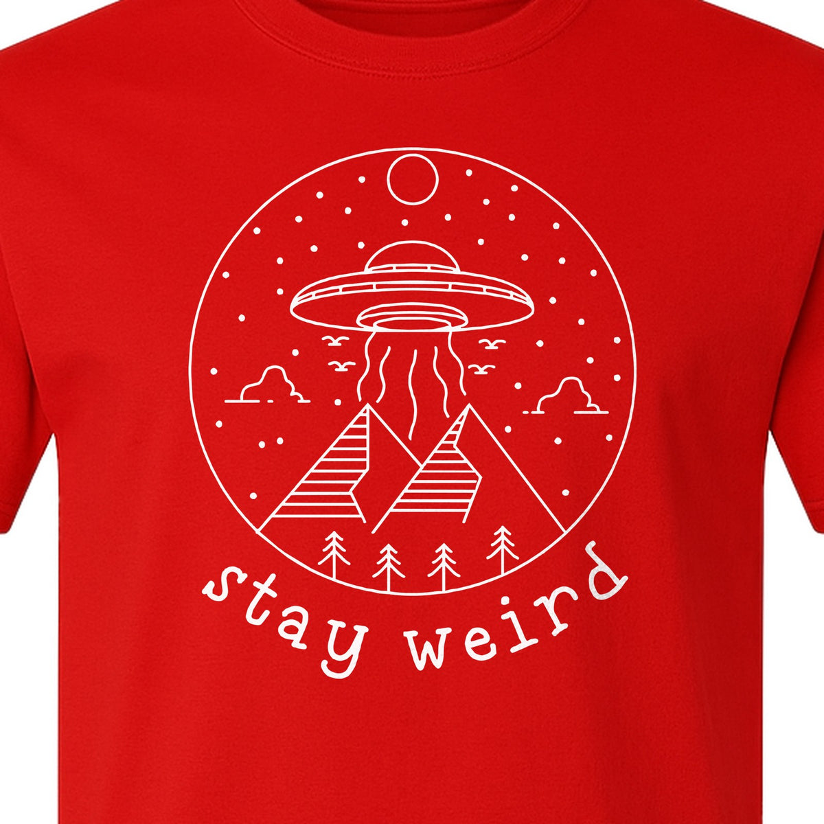 UFO T-Shirt, Stay Weird Alien Spaceship Mountain Graphic Tee for Space Lovers and Sci Fi Fans