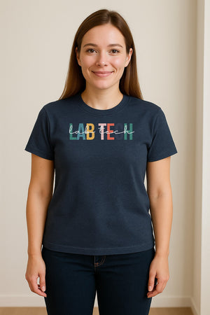 Lab Tech T-Shirt, Colorful Lettering Design for Medical Laboratory Professional Gifts