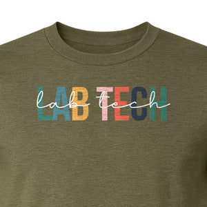 Lab Tech T-Shirt, Colorful Lettering Design for Medical Laboratory Professional Gifts