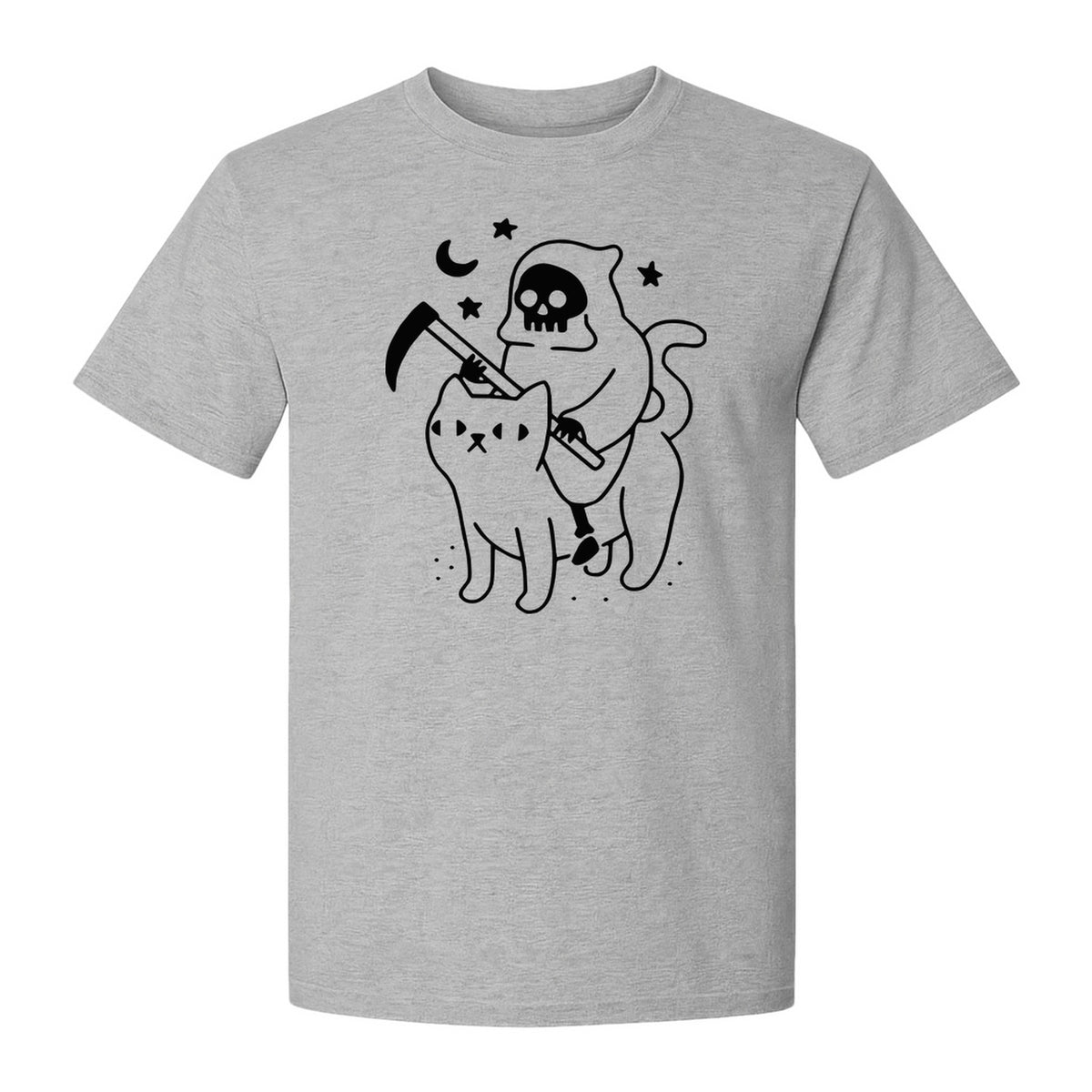 Grim Reaper Halloween T-Shirt, Riding Black Cat Spooky Gothic Costume Graphic