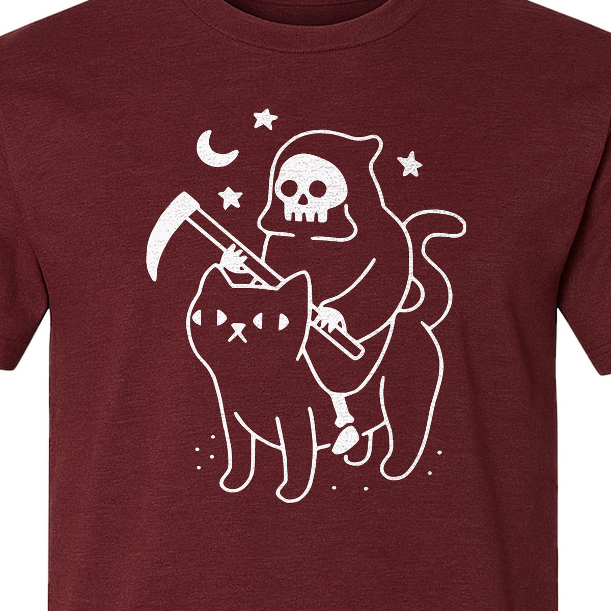 Grim Reaper Halloween T-Shirt, Riding Black Cat Spooky Gothic Costume Graphic